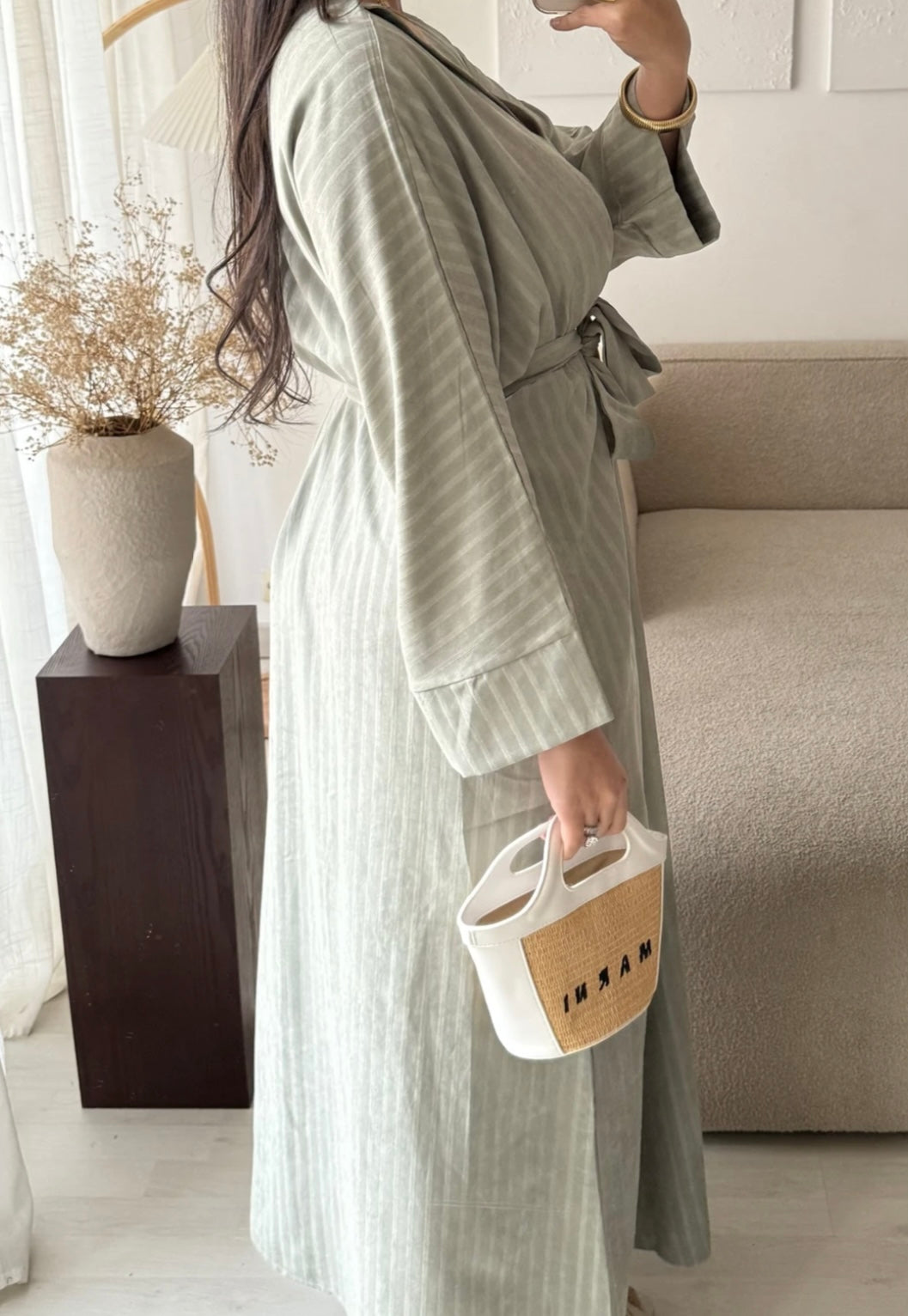 Abaya gestreift mit Gurt