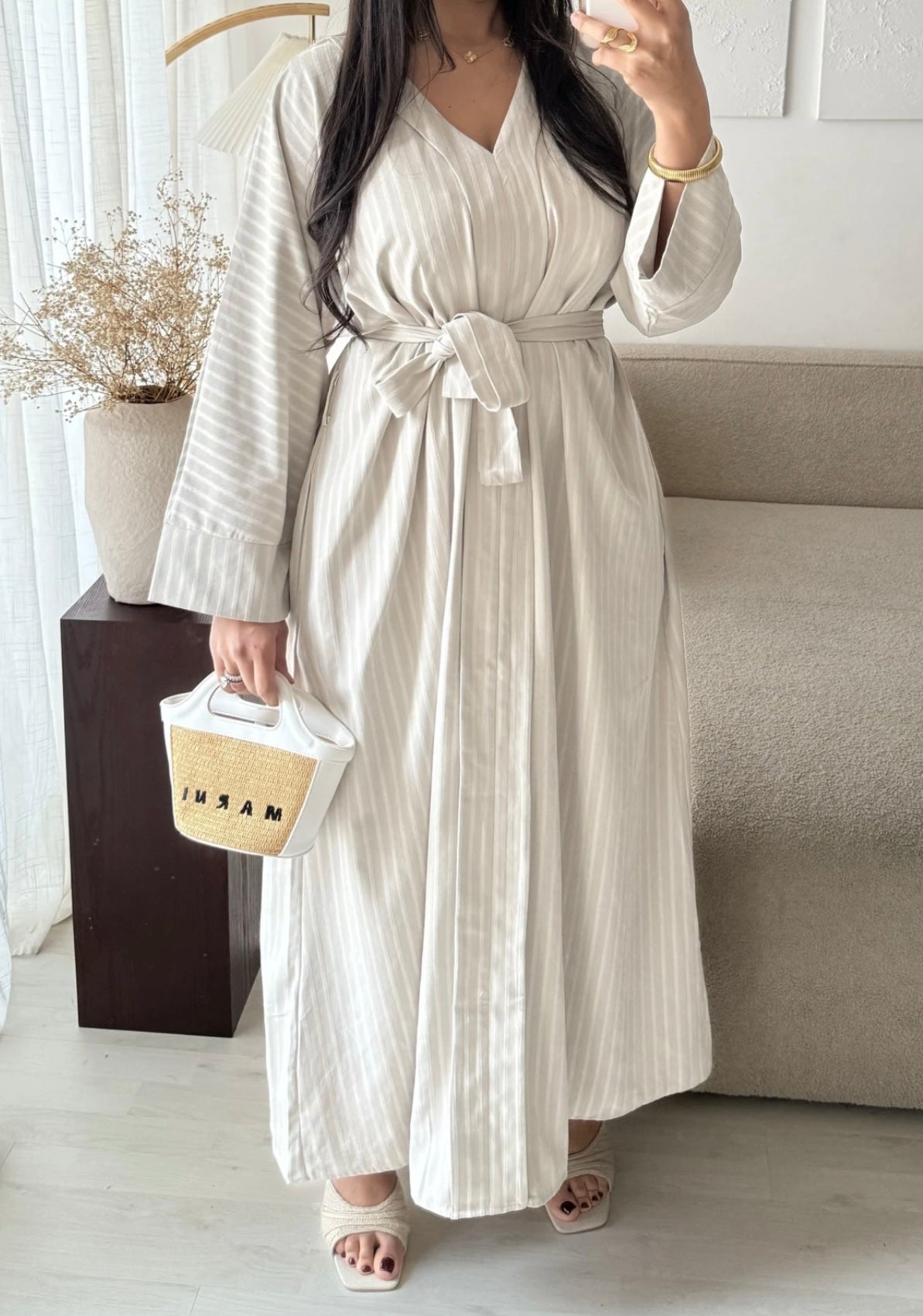 Abaya gestreift mit Gurt