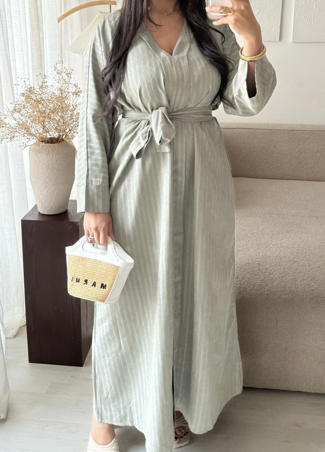 Abaya gestreift mit Gurt
